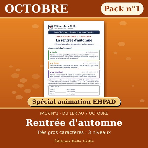 Couverture : Octobre · Pack n°1 Rentrée d'automne – Spécial animation EHPAD, jeux seniors en très gros caractères